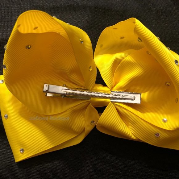 Bright Yellow 8" Rhinestone Boutique Bow   HANDCRAFTED - Picture 2 of 3